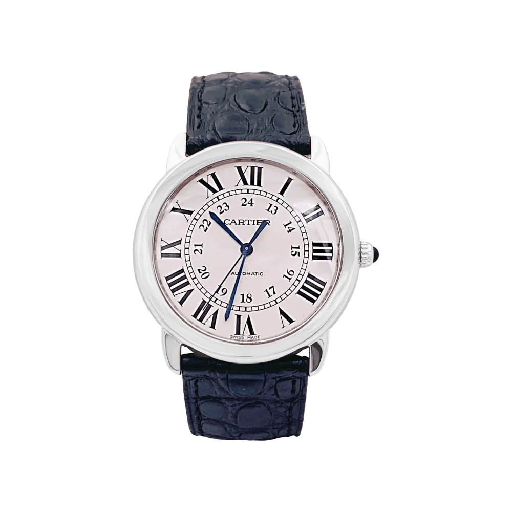 Montre Cartier, "Ronde Solo", acier, cuir.