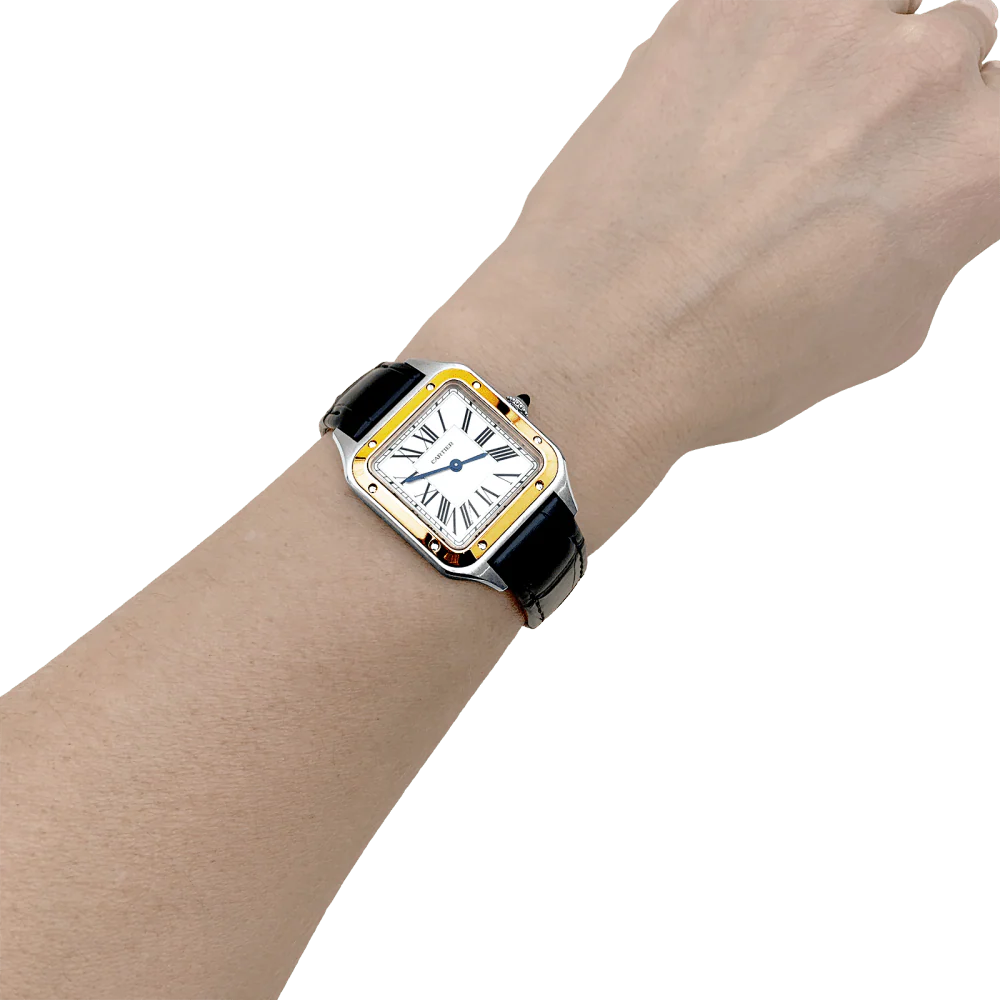 Montre Cartier, "Santos-Dumont", or, acier, cuir. - Image 6