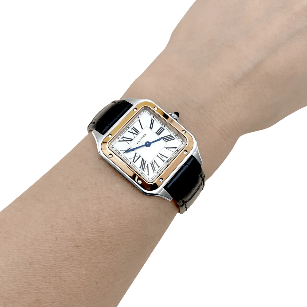 Montre Cartier, "Santos-Dumont", or, acier, cuir. - Image 7