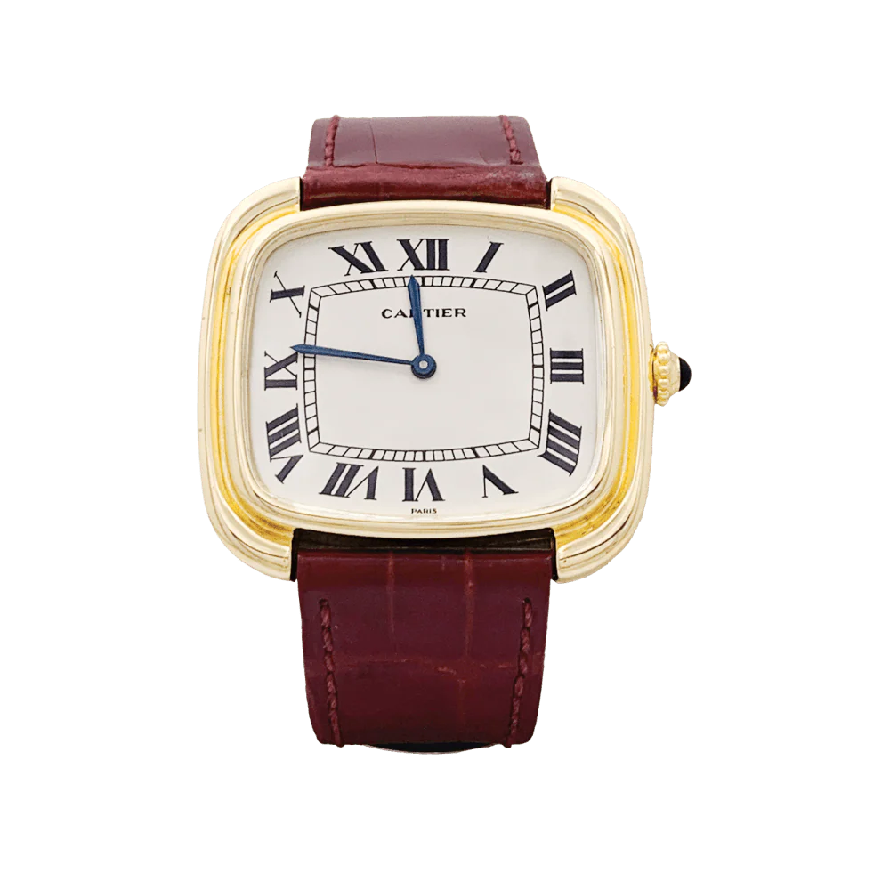 Montre Cartier, « Square » en or jaune et cuir.