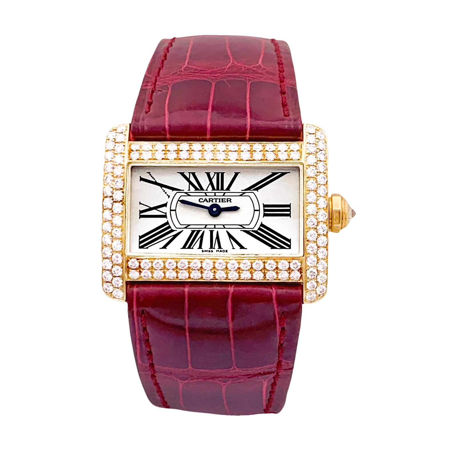 Montre Cartier, "Tank Divan", or jaune et diamants.
