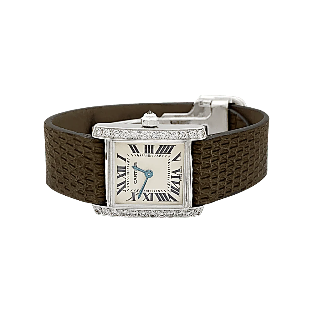 Montre Cartier, "Tank Française", or blanc, diamants. - Image 2