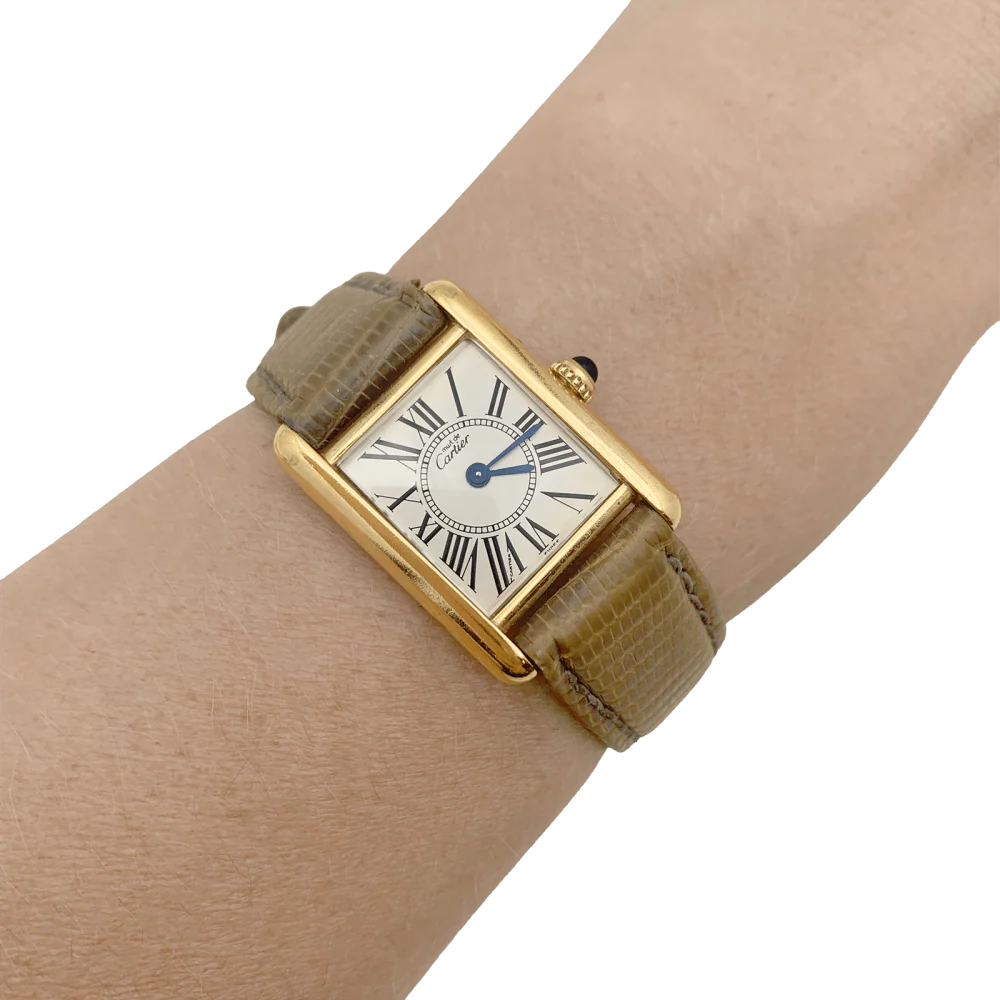 Montre Cartier, "Tank Must" argent plaqué or, cuir. - Image 4