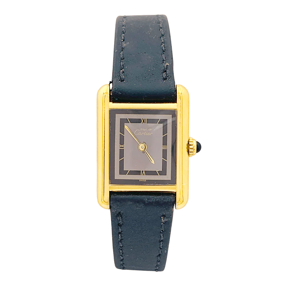 Montre Cartier, "Tank Must", argent plaqué or, cuir.