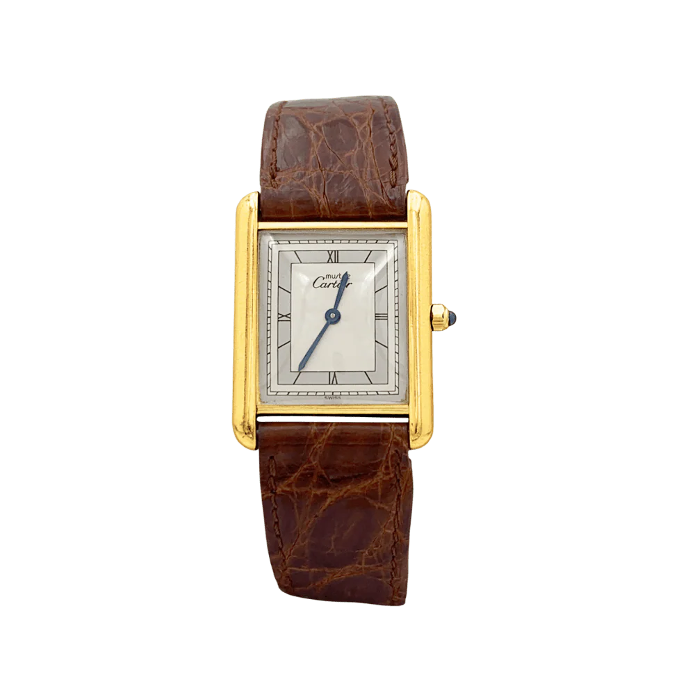 Montre Cartier, "Tank Must", argent plaqué or, cuir.