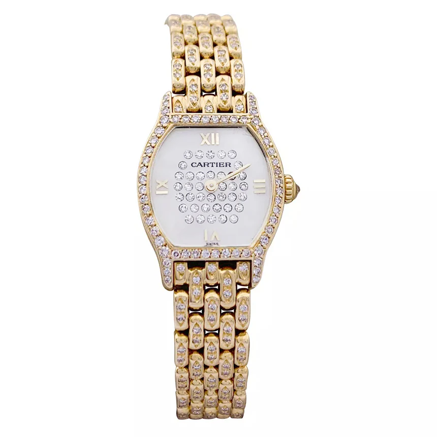 Montre Cartier "Tortue" or jaune, diamants, nacre. - Image 4