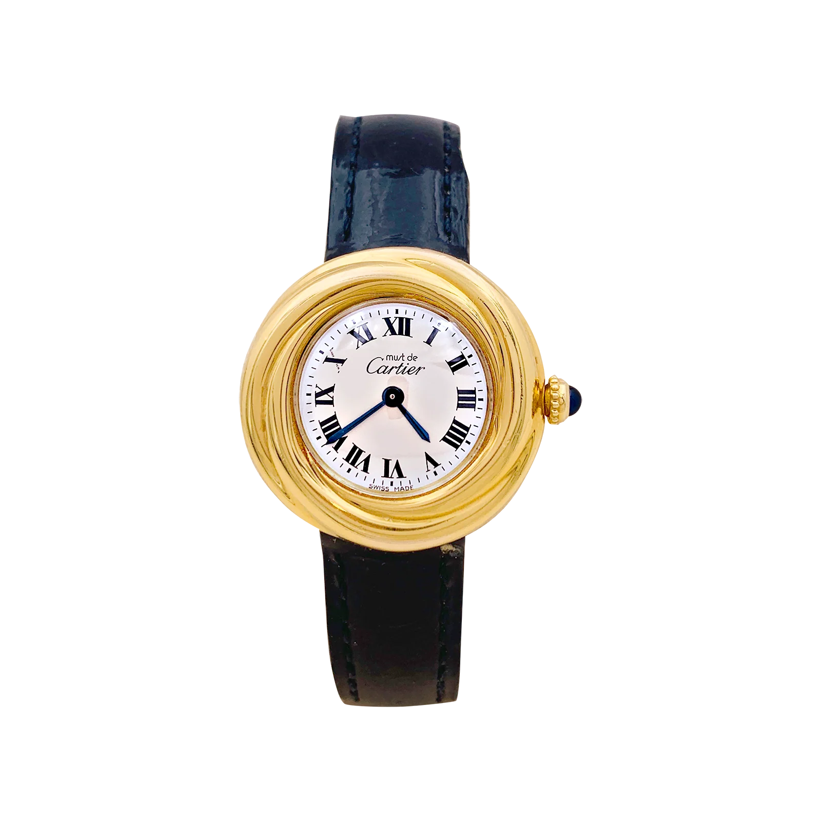 Montre Cartier, "Trinity Must", argent plaqué or, cuir.