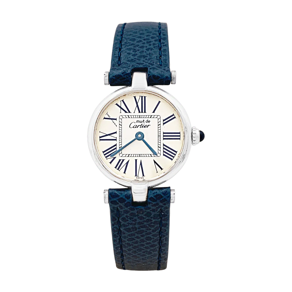Montre Cartier, "Vendôme Must", argent, cuir.
