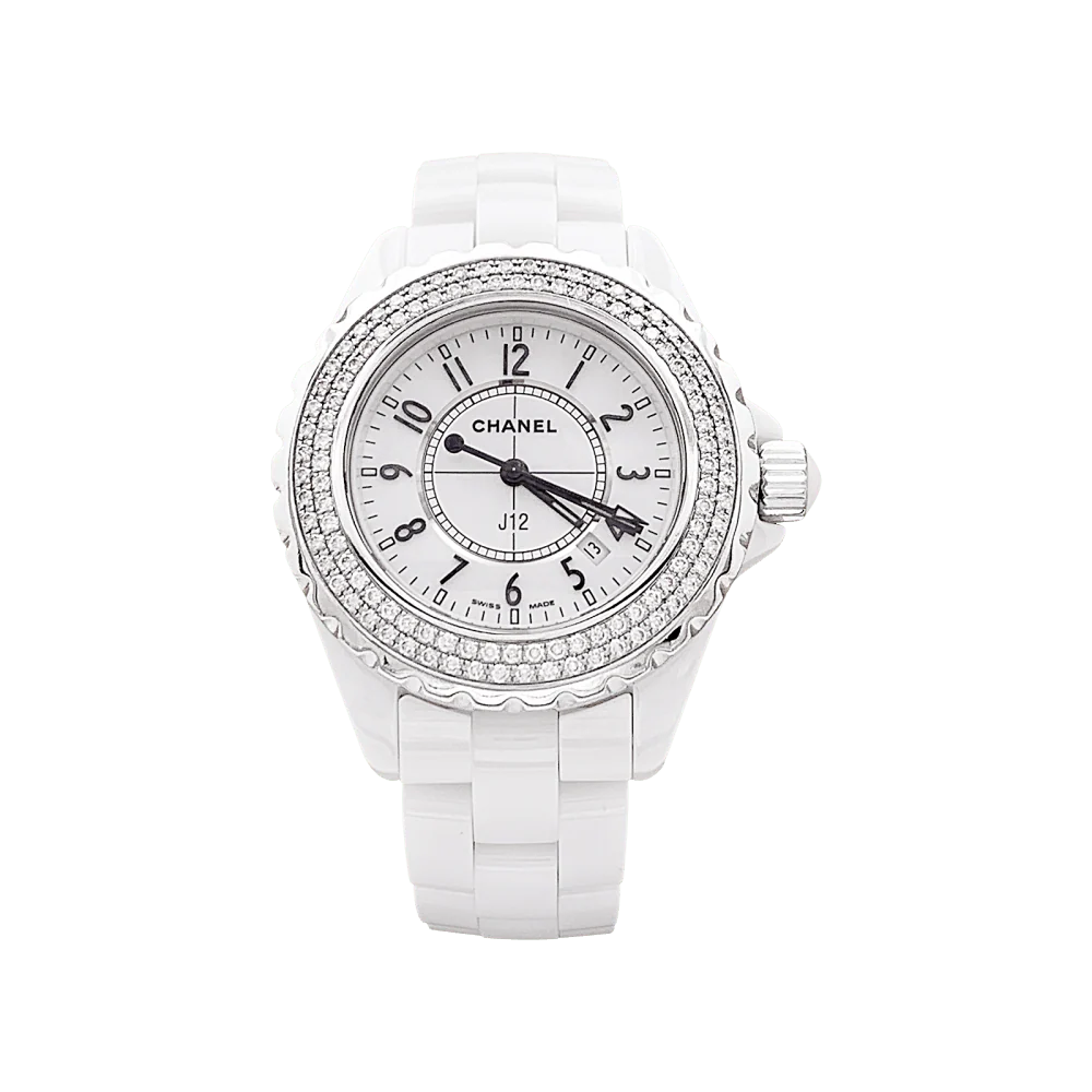 Montre Chanel, "J12", céramique blanche et diamants.