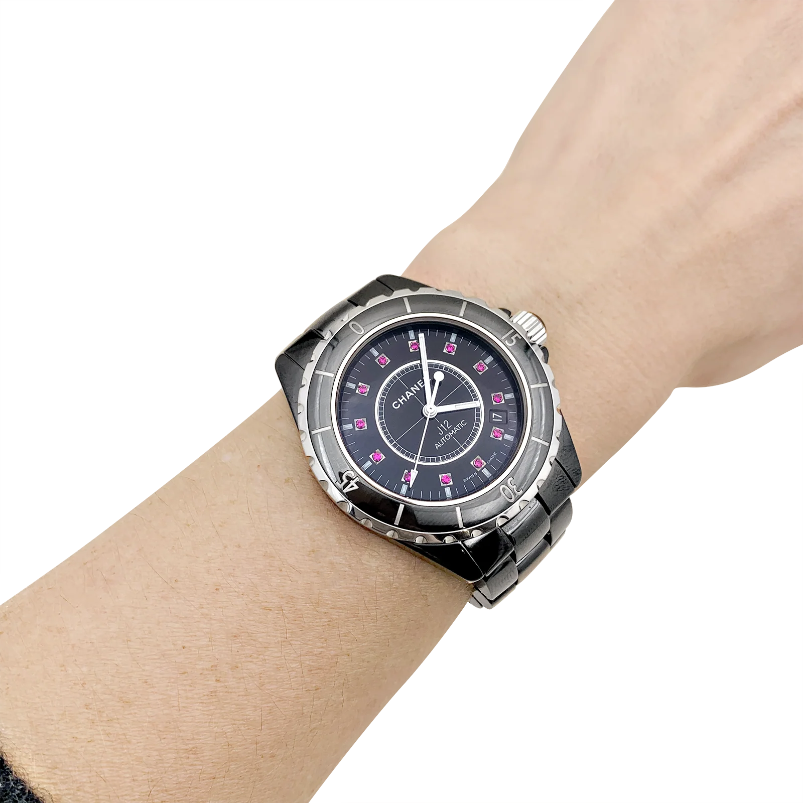 Montre Chanel, "J12", céramique noire, rubis, acier. - Image 6