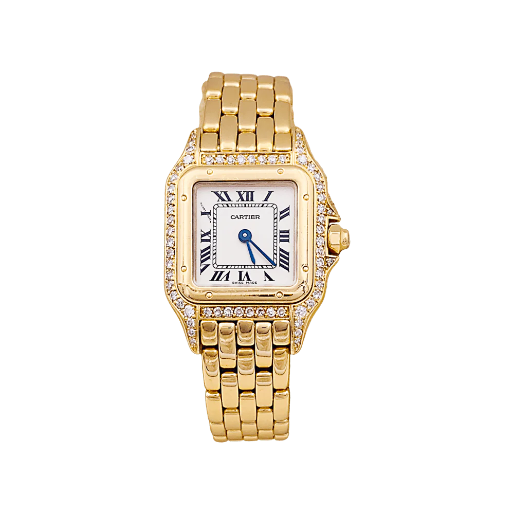 Montre Femme CARTIER Panthère, or jaune, diamants.