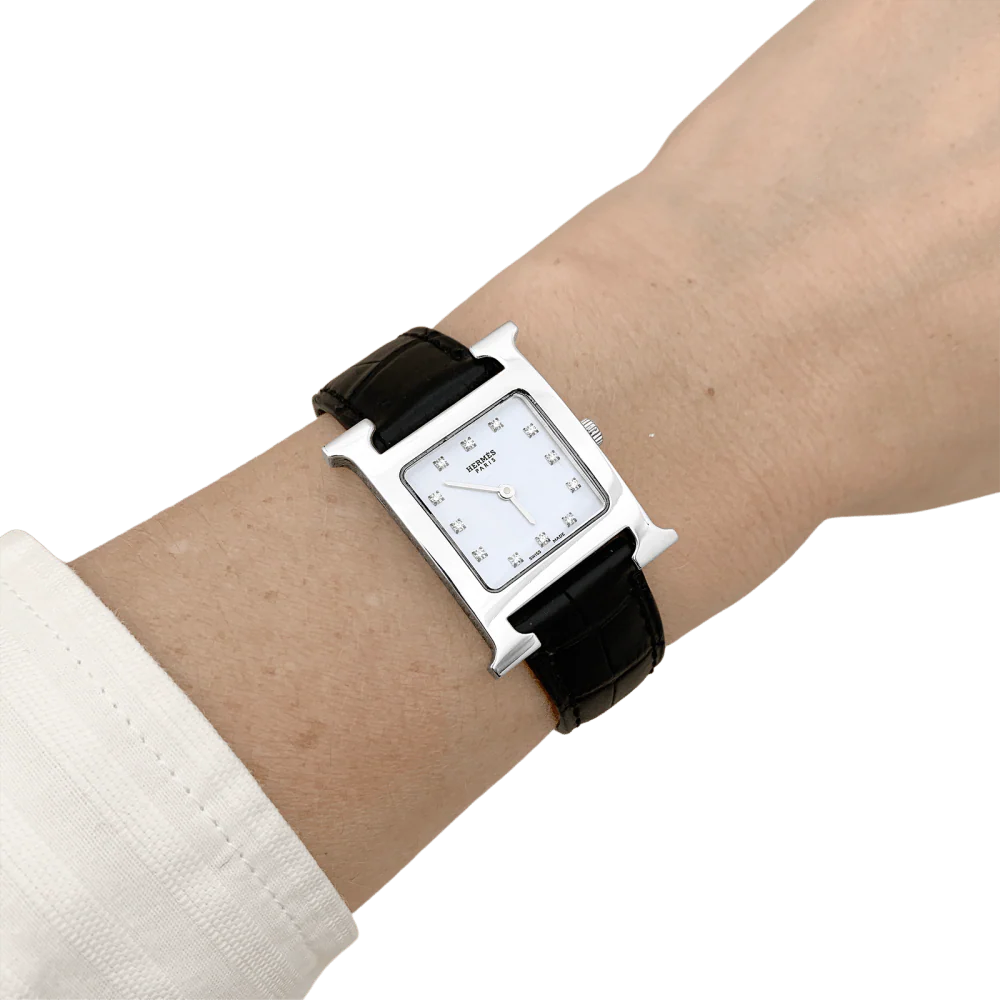 Montre Femme Hermès, "Heure H", acier, nacre et diamants. - Image 5