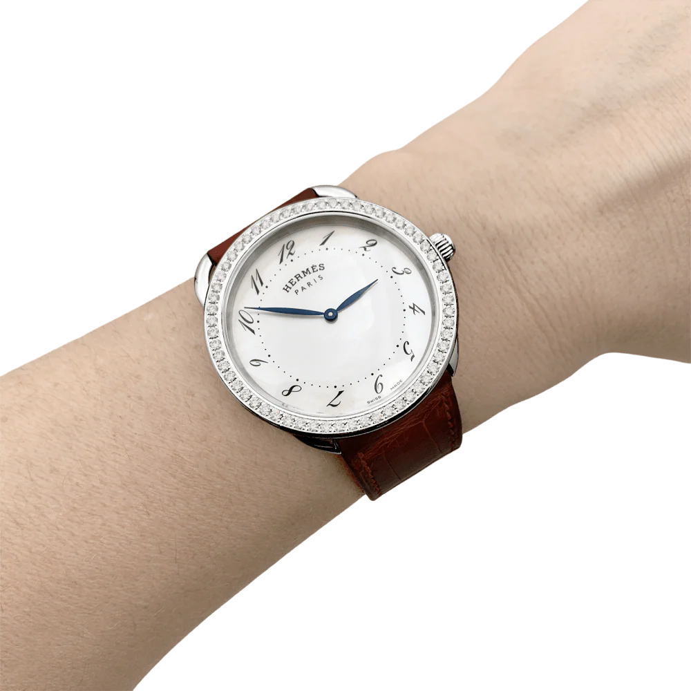 Montre Hermès,"Arceau", acier, diamants. - Image 6