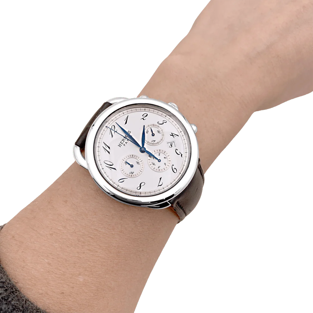 Montre Hermès, "Arceau Chronographe", acier, cuir. - Image 5