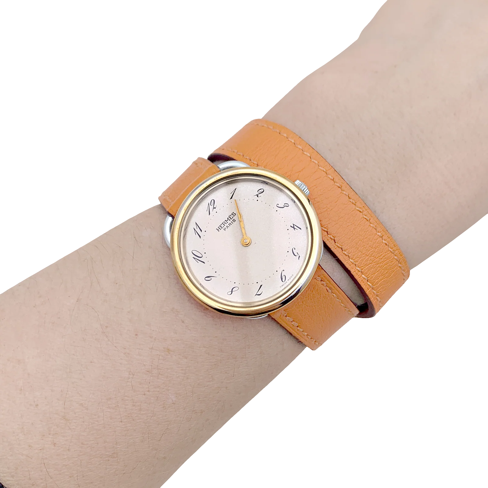 Montre Hermès, "Arceau", plaqué or, acier, cuir. - Image 7