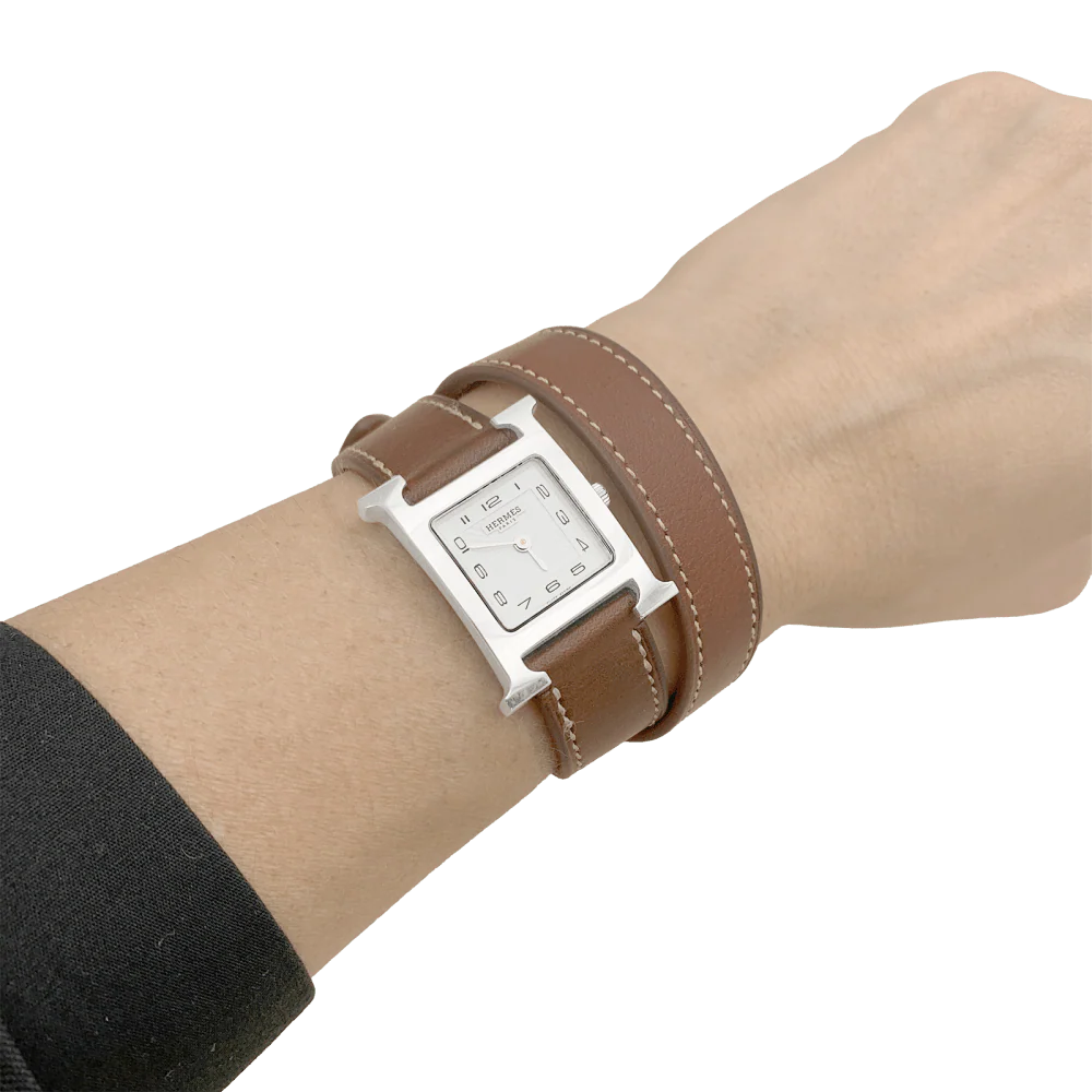 Montre Hermès, "Heure H", acier sur cuir. - Image 6