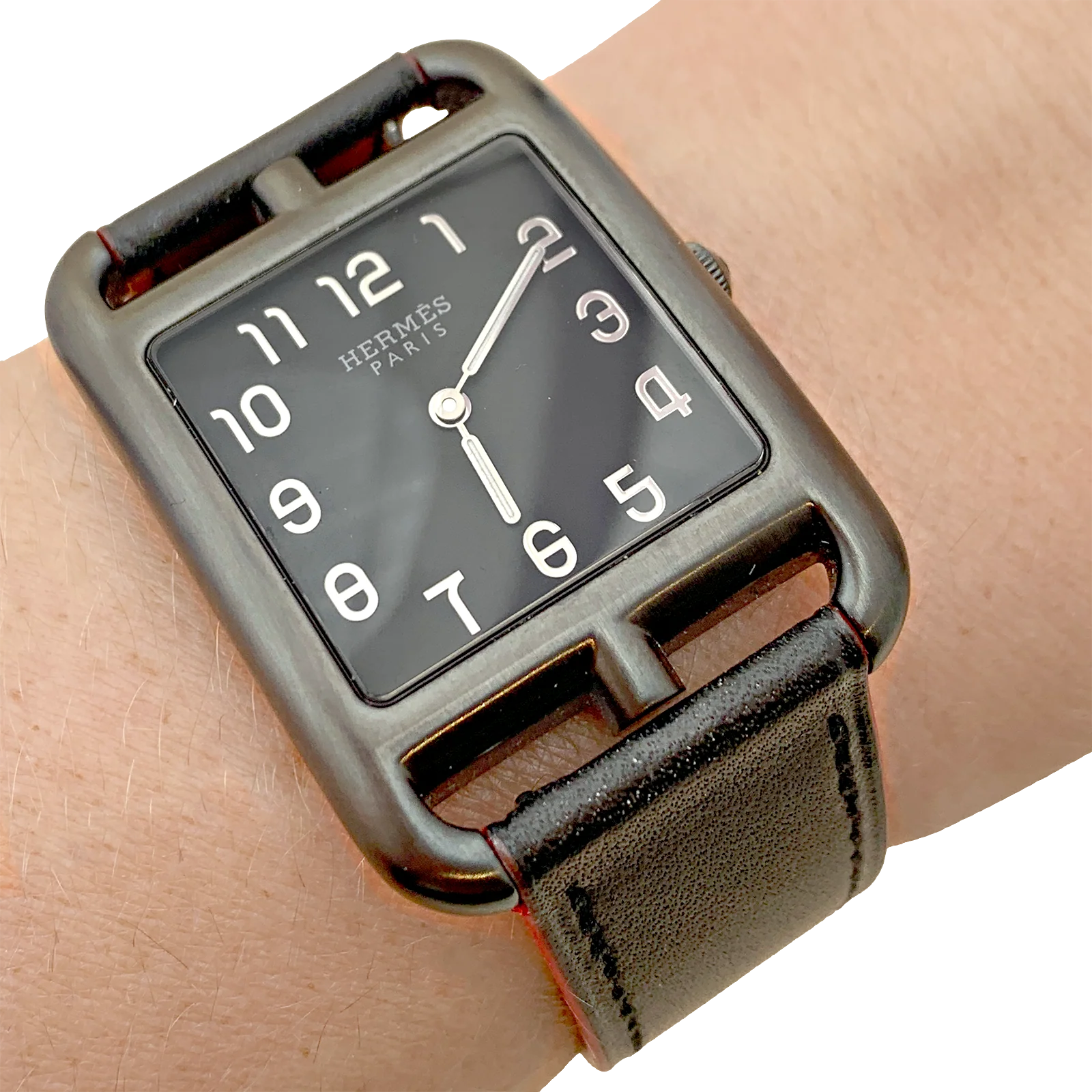 Montre Mixte Hermès, "Cape Cod Shadow, acier noirci, cuir. - Image 6