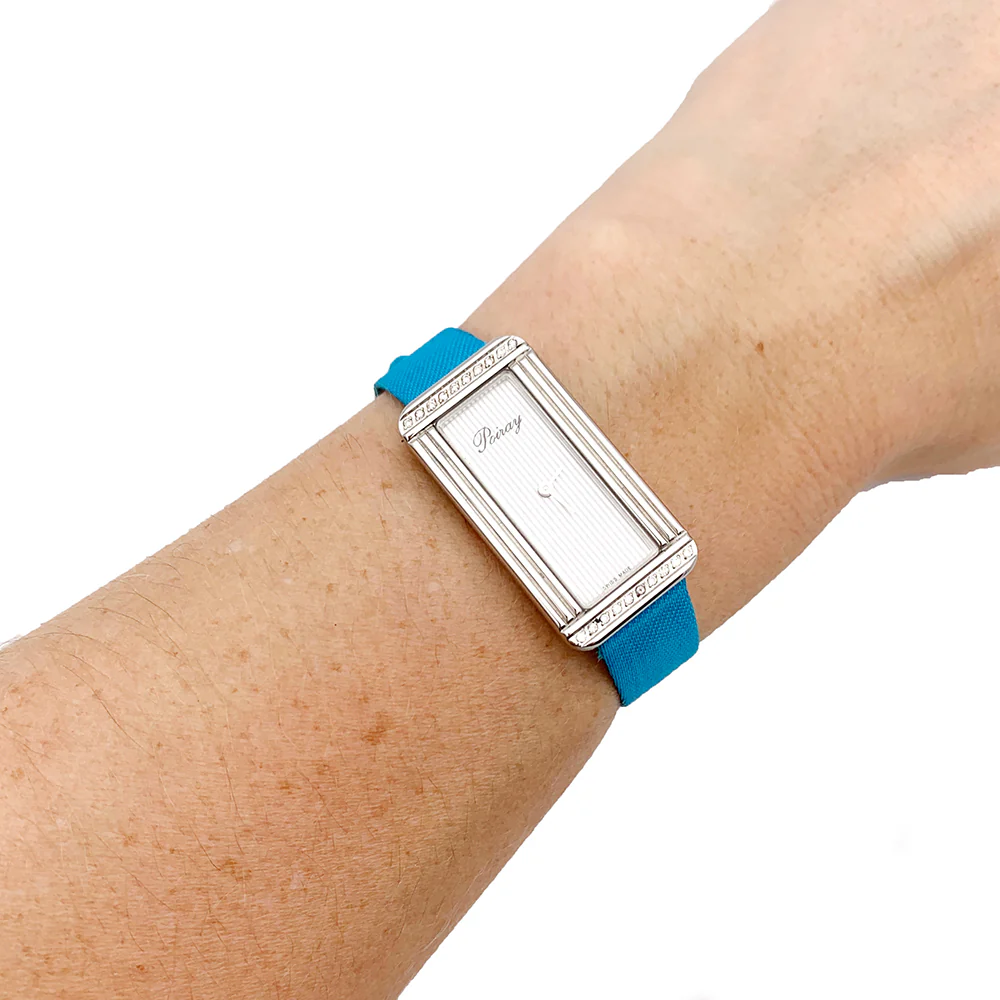 Montre Poiray, "Ma Première Allongée", acier, diamants. - Image 6