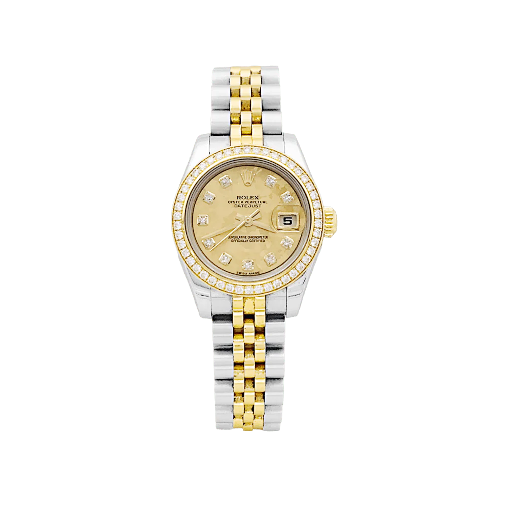 Montre Rolex, "Oyster Perpetual Lady-Datejust", or jaune, acier, diamants.