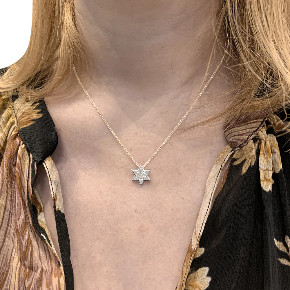 Pendentif en or blanc, étoile diamants. - Image 6