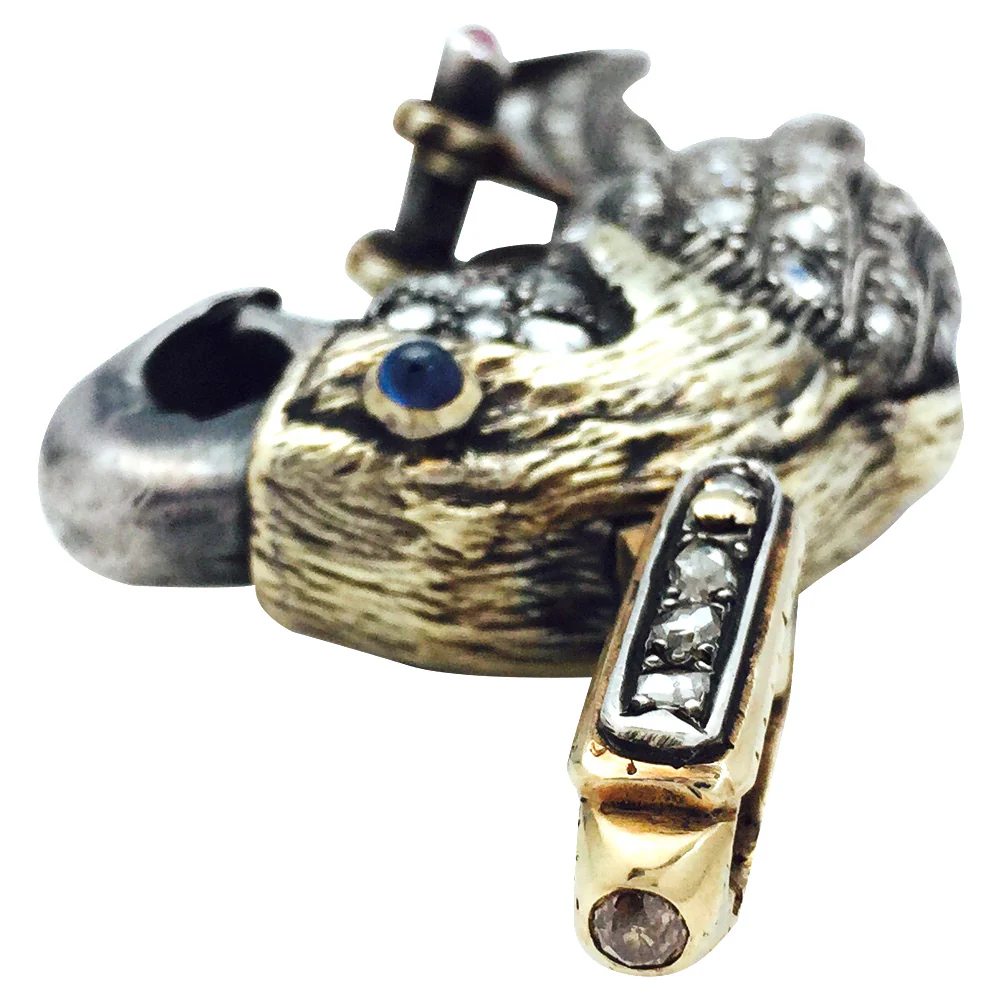 Pendentif "Perroquet", or jaune et argent. - Image 5