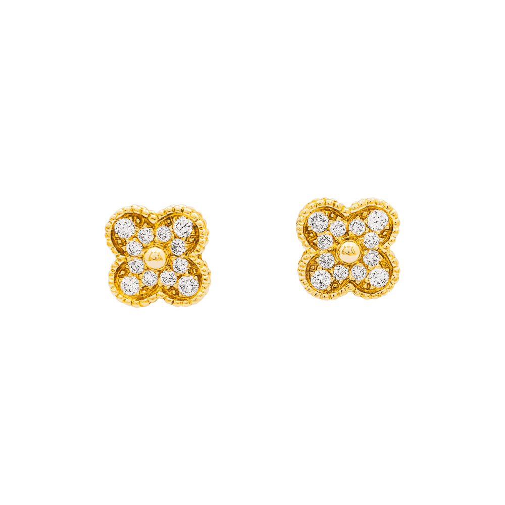 Puces d'oreilles vintages Van Cleef & Arpels, "Alhambra" or jaune et diamants. - Image 2