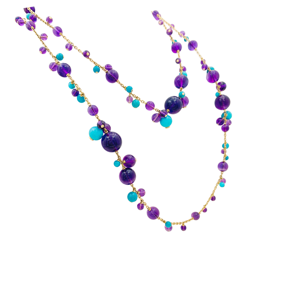 Sautoir Cartier, "Délices de Goa", or rose, améthystes, turquoises et diamants. - Image 2