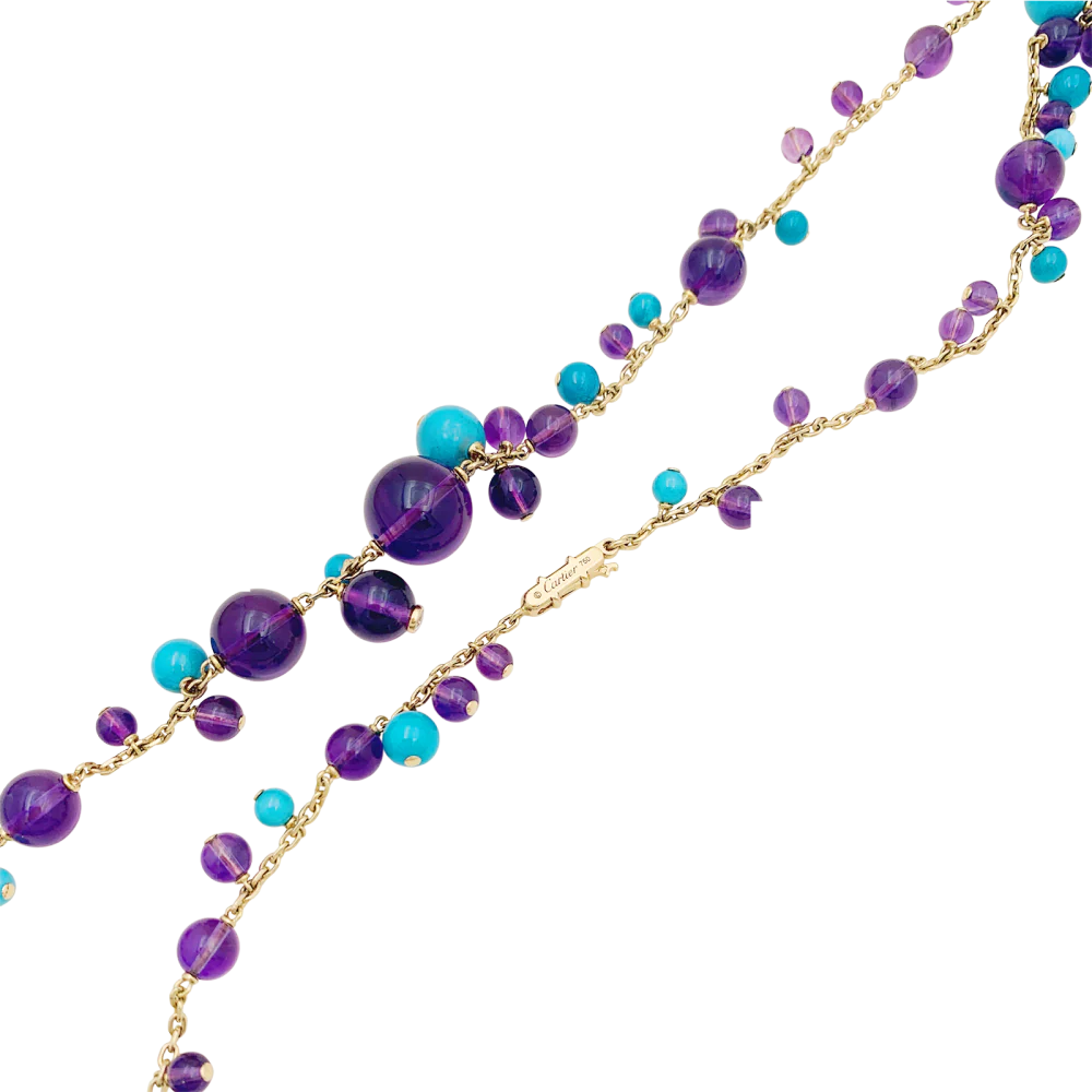 Sautoir Cartier, "Délices de Goa", or rose, améthystes, turquoises et diamants. - Image 3