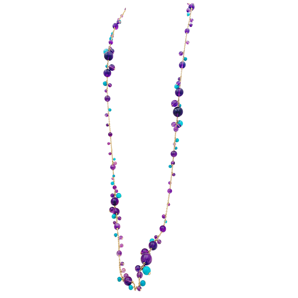 Sautoir Cartier, "Délices de Goa", or rose, améthystes, turquoises et diamants. - Image 4