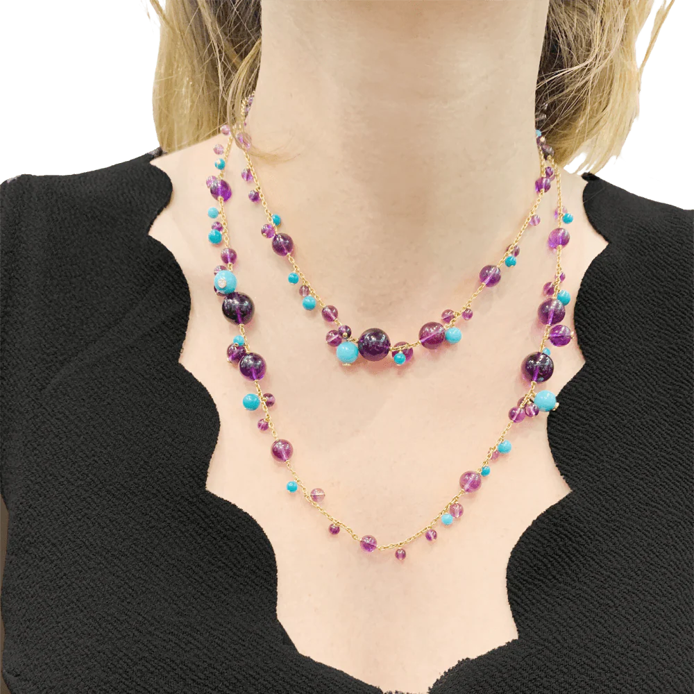 Sautoir Cartier, "Délices de Goa", or rose, améthystes, turquoises et diamants. - Image 5