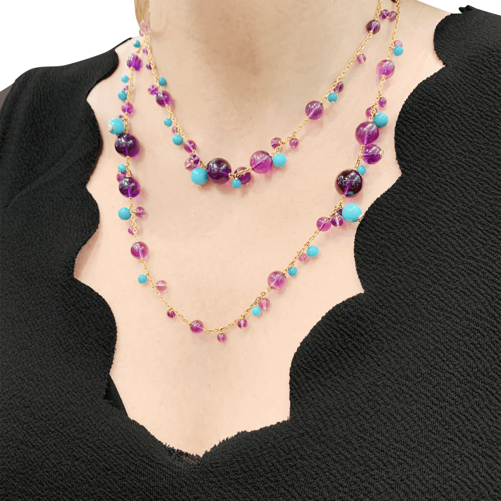 Sautoir Cartier, "Délices de Goa", or rose, améthystes, turquoises et diamants. - Image 6