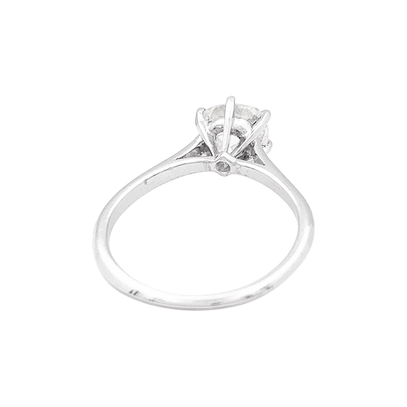 Solitaire platine, or blanc 750/000, diamant coussin taille ancienne. - Image 3