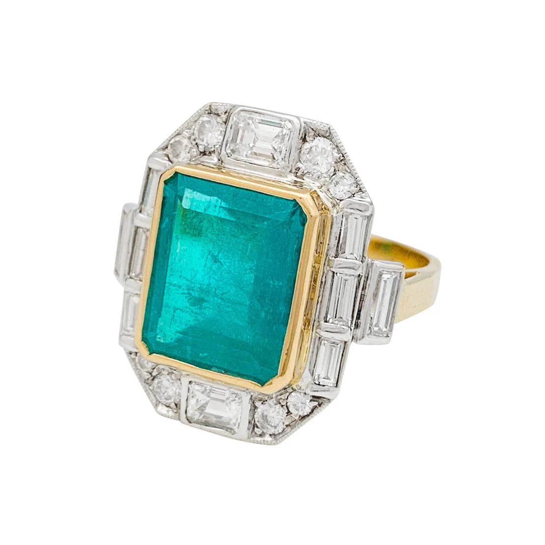 Bague deux ors émeraude et diamants. - Image 4