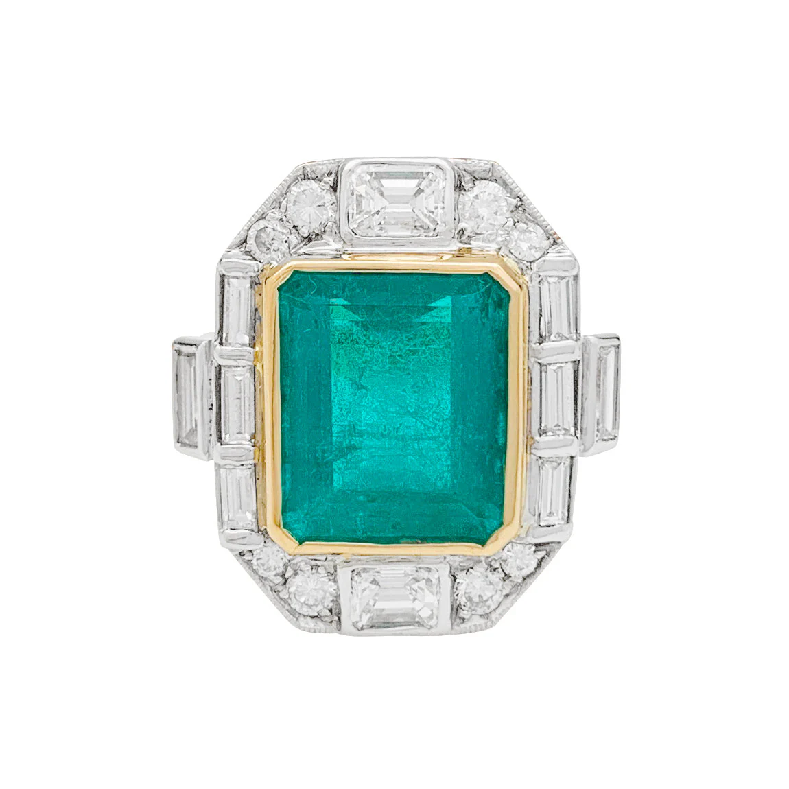 Bague deux ors émeraude et diamants. - Image 7