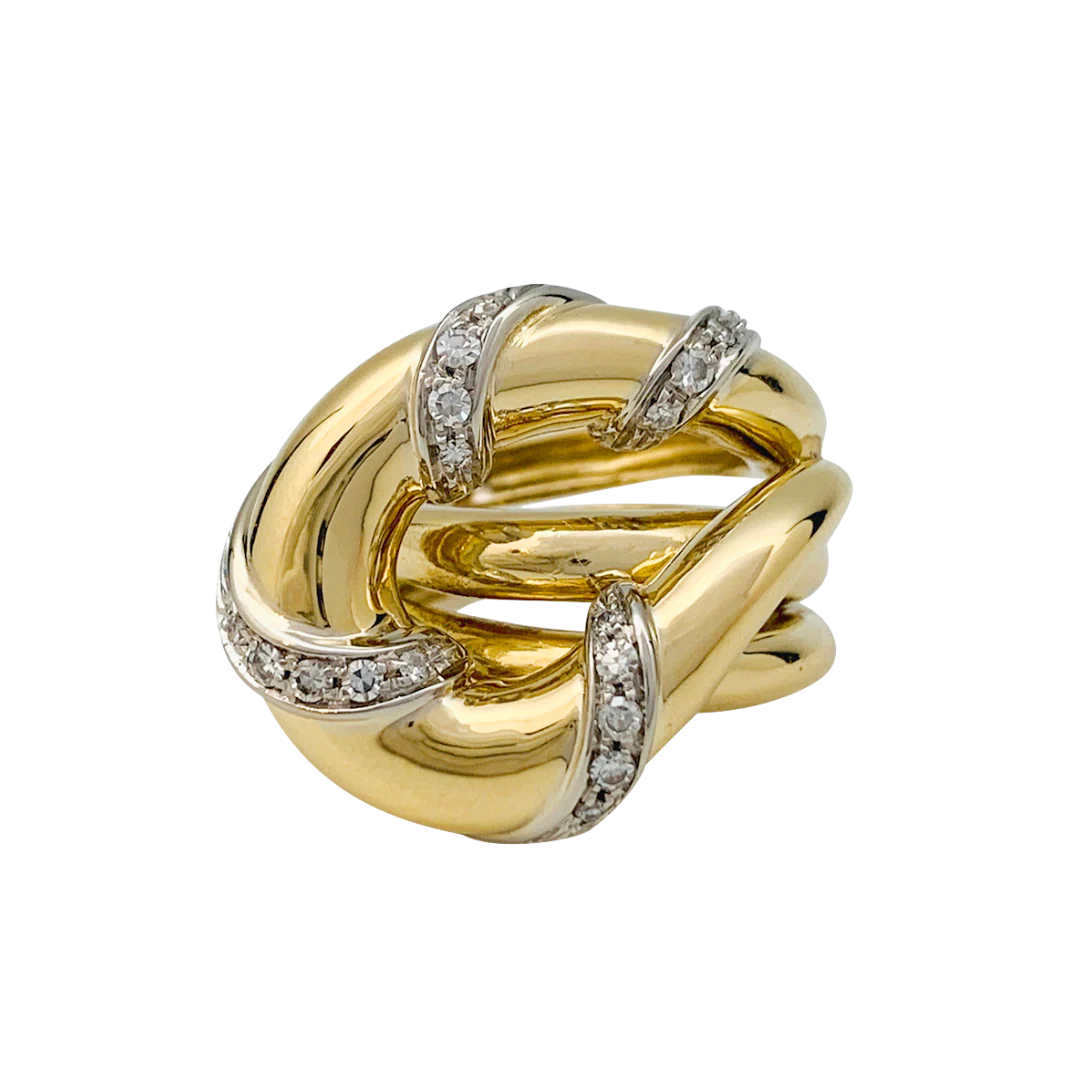 Bague "Noeud", deux ors sertie de diamants.