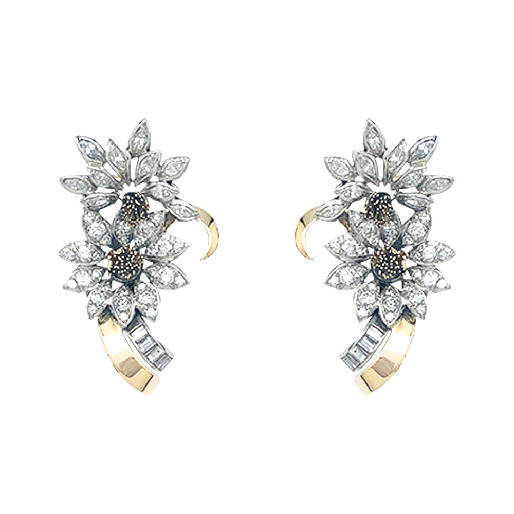 Boucles d'oreilles, "Edelweiss", en or jaune, platine et diamants. - Image 11