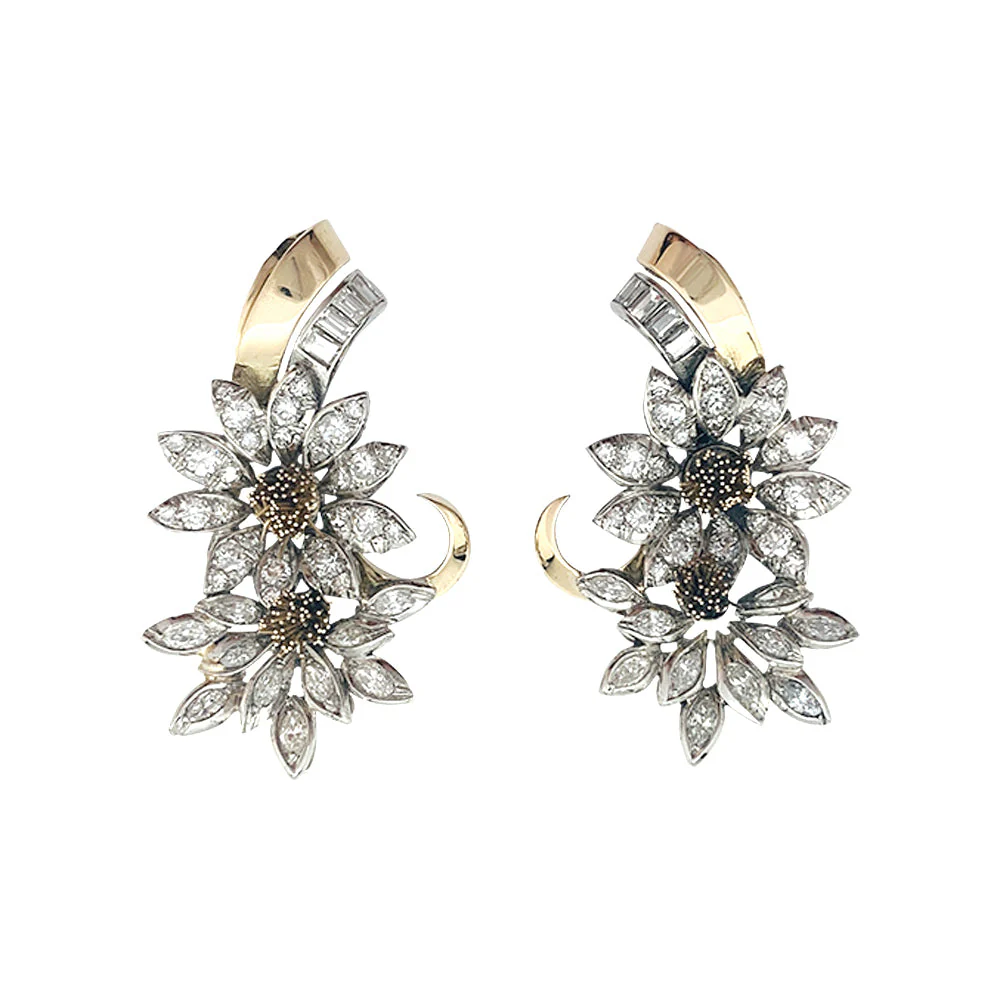 Boucles d'oreilles, "Edelweiss", en or jaune, platine et diamants. - Image 12